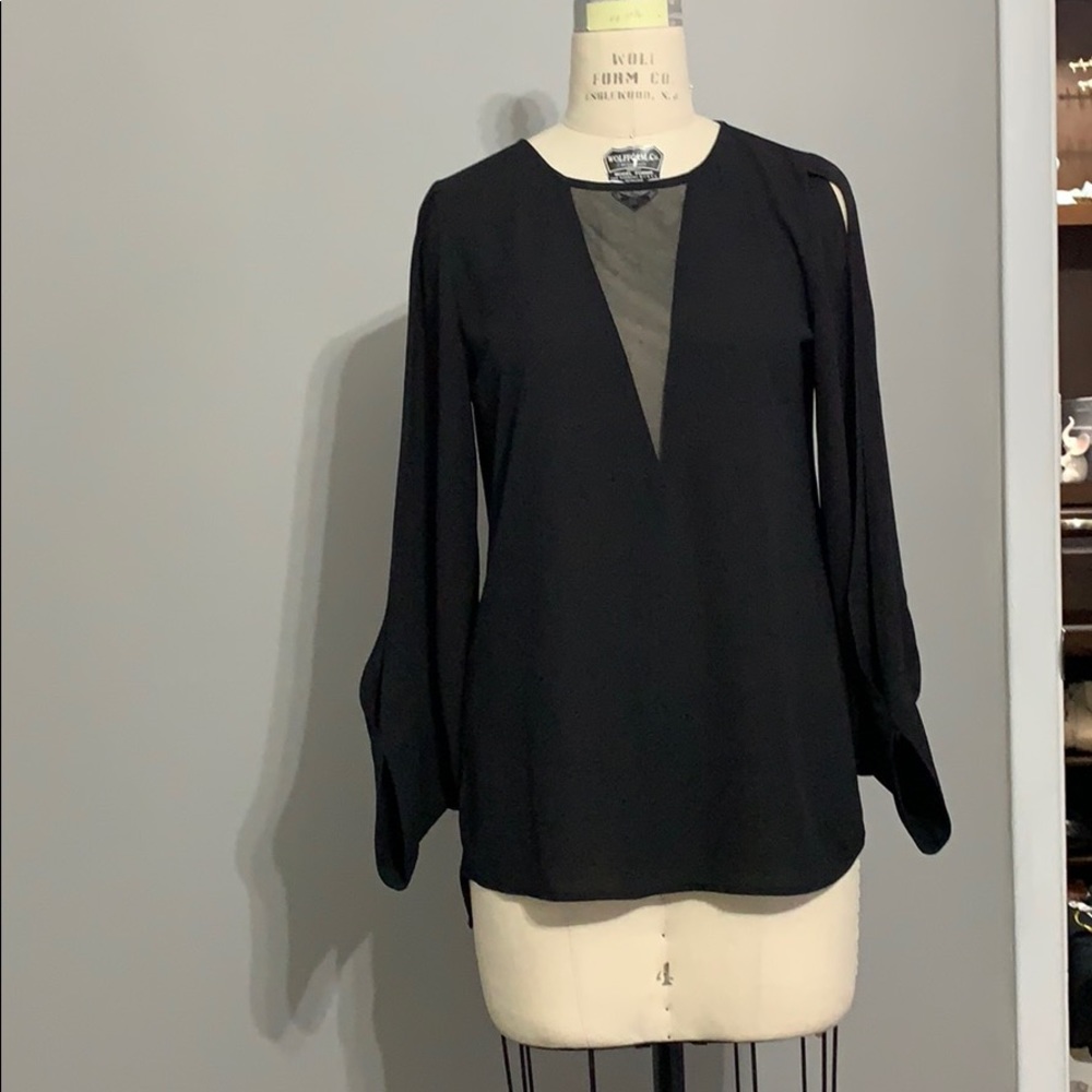 Express XS black blouse with deep v mesh